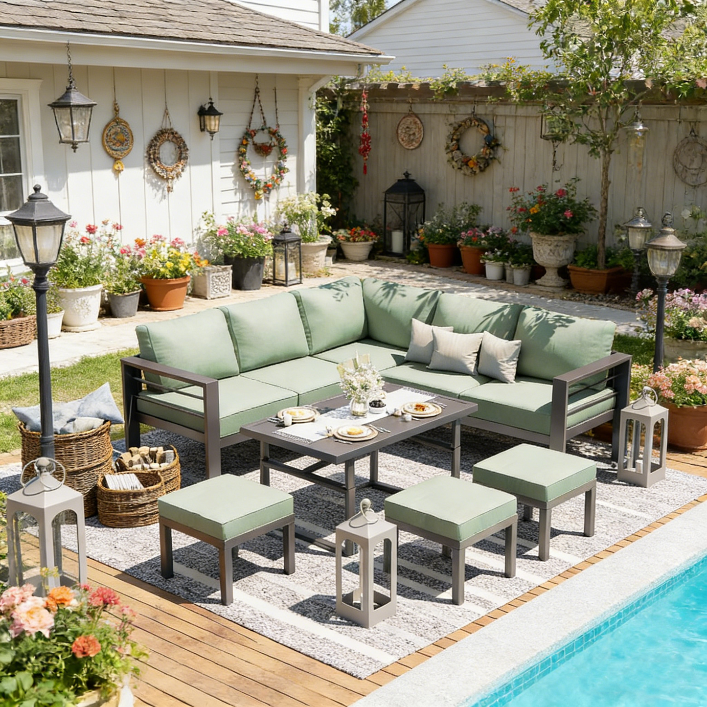 YODOLLA Outdoor Conversation Table and Chair Sets for Lawn Furniture Set, Green