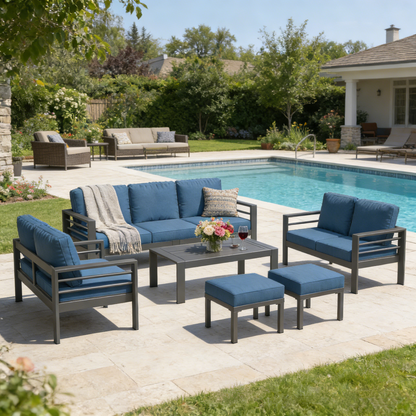 YODOLLA 7 Pieces Aluminum Patio Furniture Set, Blue