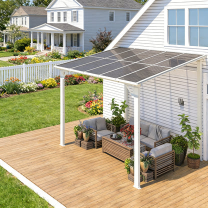 YODOLLA 10' x 10' Pergola Gazebo in White, Small Wall Mounted Pergolas and Gazebos on Clearance, Outdoor Patio Lean to Gazebo Metal Awnings for Deck, Porch, Backyard and More