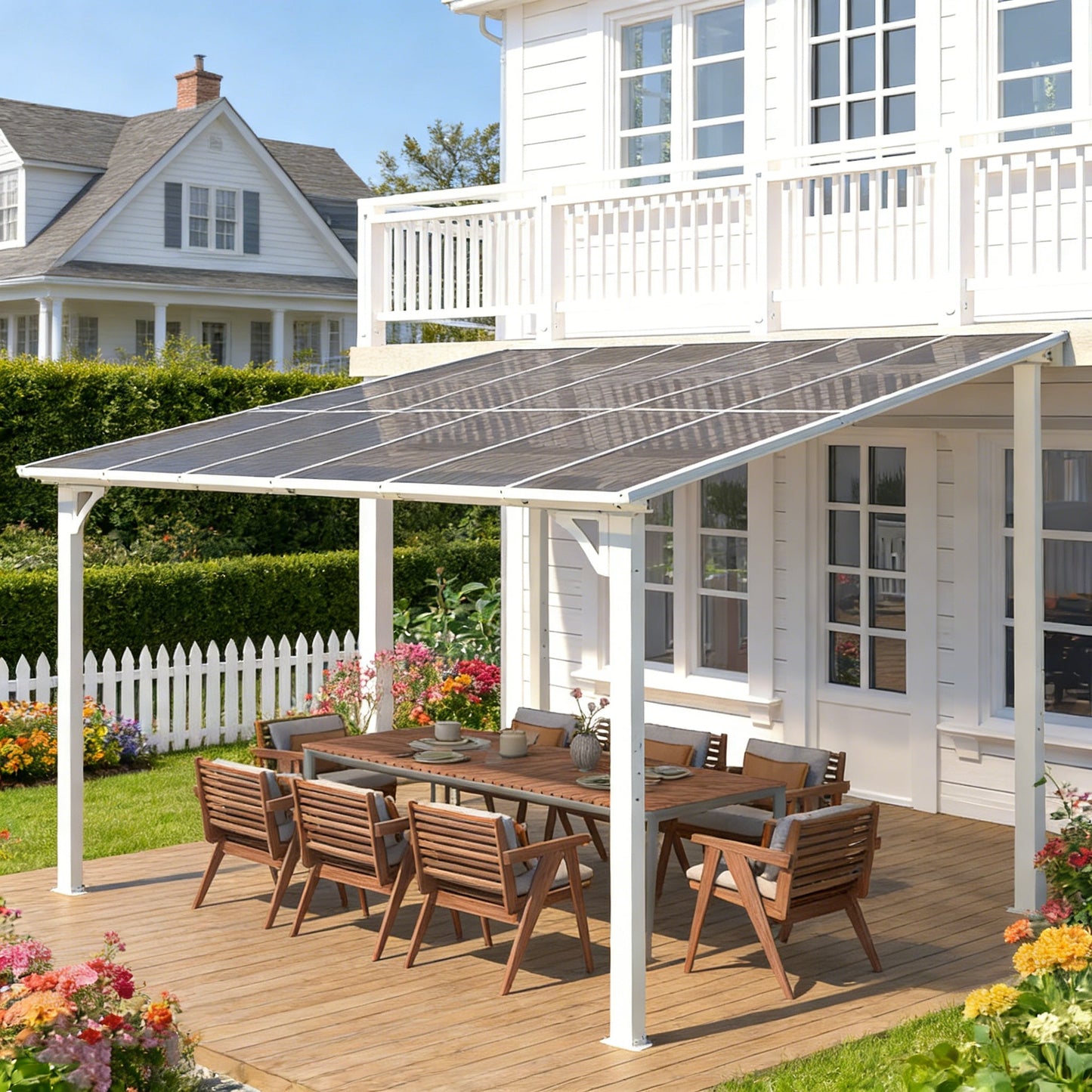 YODOLLA 12’ x 10’ Hard Top Lean to Gazebos Pergola, White