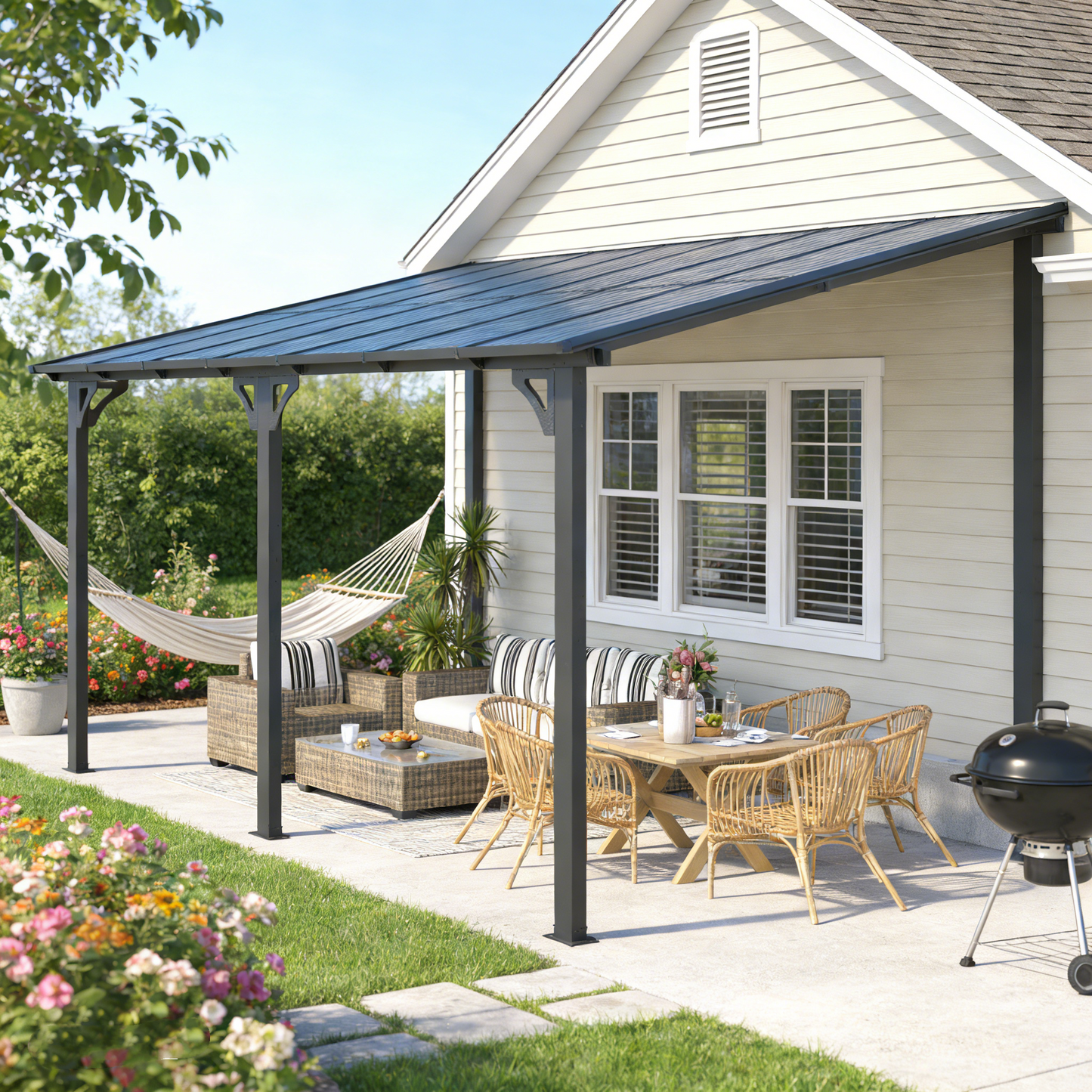 YODOLLA 14' x 10' Hard Top Lean to Gazebo for Patio, Dark Gray