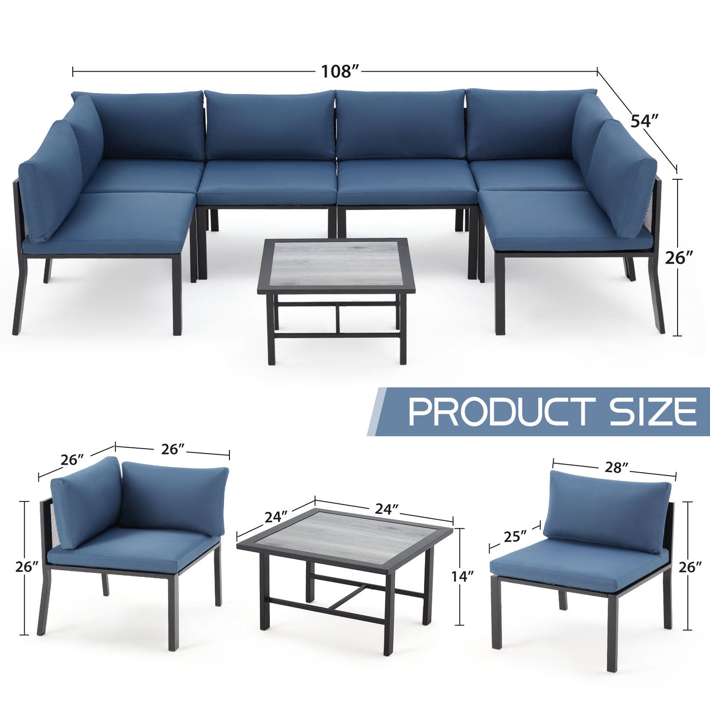 YODOLLA 7 Pieces Patio Furniture Set, Blue