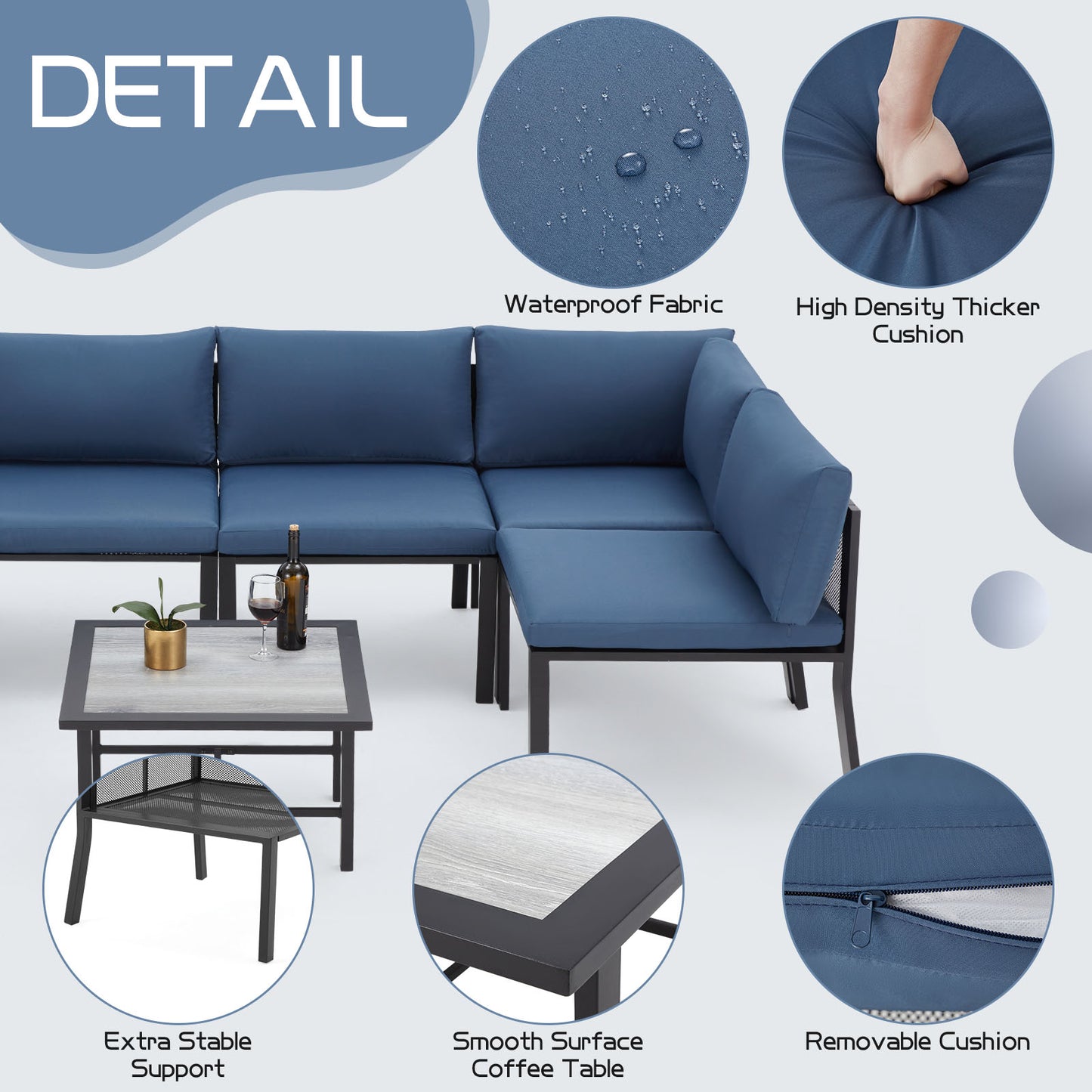 YODOLLA 7 Pieces Patio Furniture Set, Blue