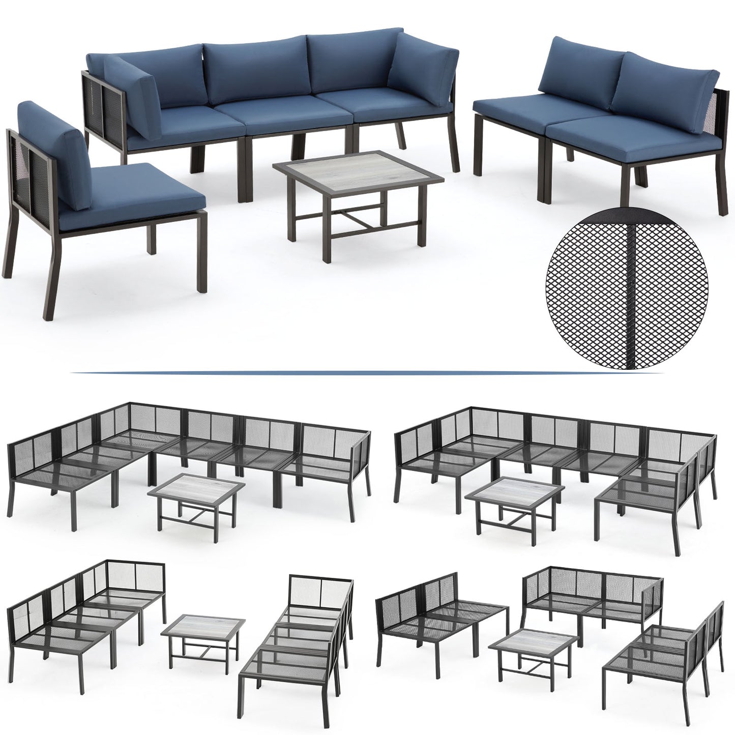 YODOLLA 7 Pieces Patio Furniture Set, Blue