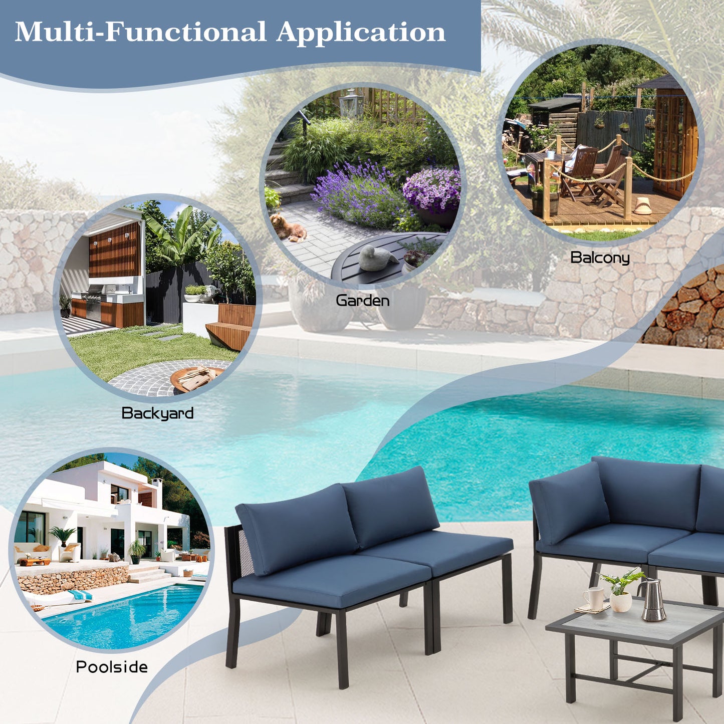 YODOLLA 7 Pieces Patio Furniture Set, Blue