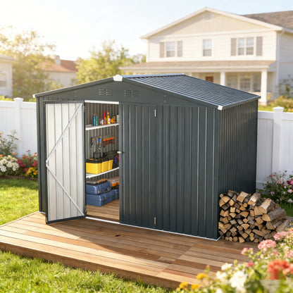 YODOLLA 10'x10' Metal Storage Shed, Dark Gray
