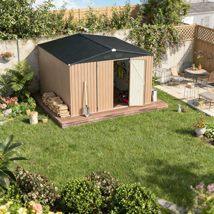 YODOLLA 10' x 10' Shed Outdoor Storage Shed with Lockable Doors, Grey