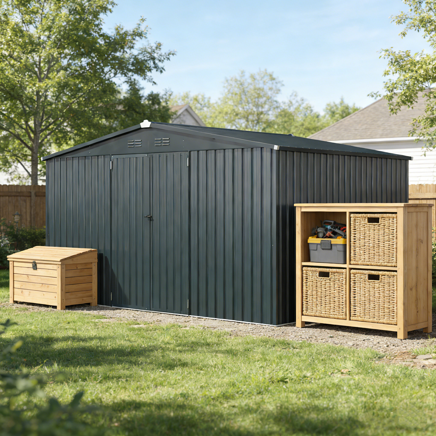 YODOLLA Shed 12' x 10' Outdoor Storage Shed, Dark Grey