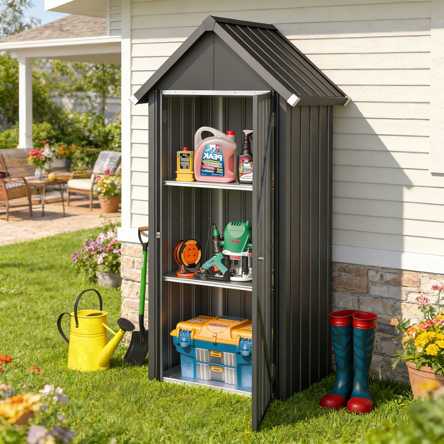 YODOLLA Vertical Outdoor Storage Cabinet with 2 Removeable Shelves