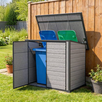 YODOLLA Outdoor Resin Trash Can Storage Shed with Reinforced Floor