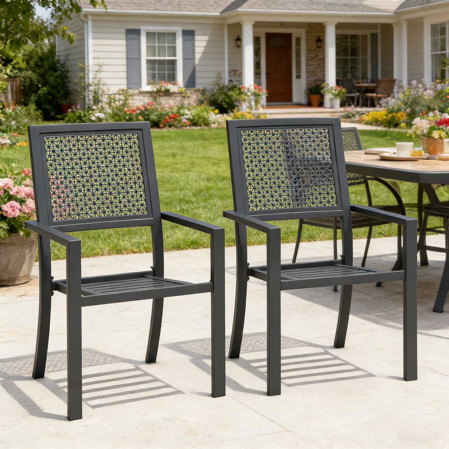 YODOLLA Outdoor Metal Dining Chairs, Set of 2