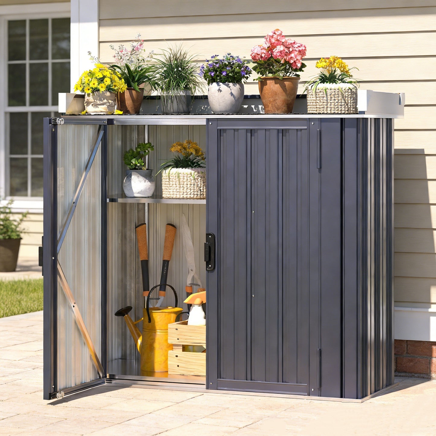 YODOLLA Metal Outdoor Storage Cabinet, Gray