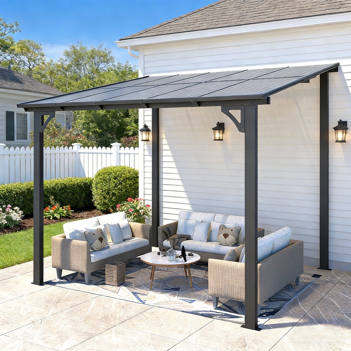 YODOLLA 10' x 8' Lean to Gazebo Pergola for Patio, Dark Grey