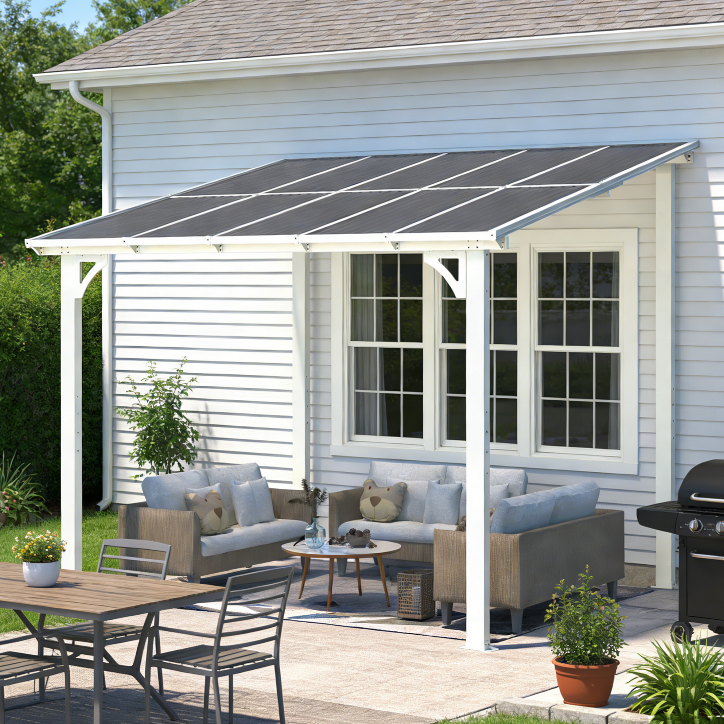 YODOLLA 10' x 8' Lean to Gazebo Pergola for Patio, White