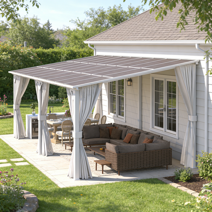 YODOLLA 20'x12' Outdoor Lean to Gazebo Pergola with Curtain and Netting for Patio, White