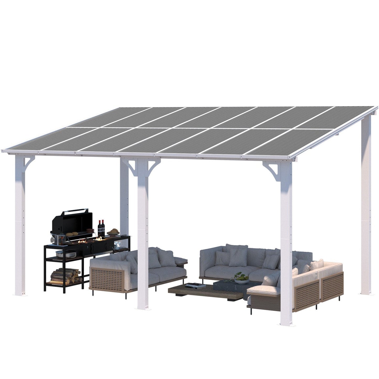 YODOLLA 14'x8' Wall Mounted Gazebos Pergola, White