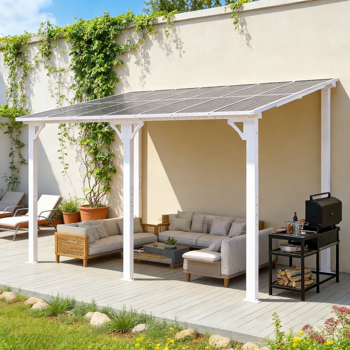 YODOLLA 14'x8' Wall Mounted Gazebos Pergola, White