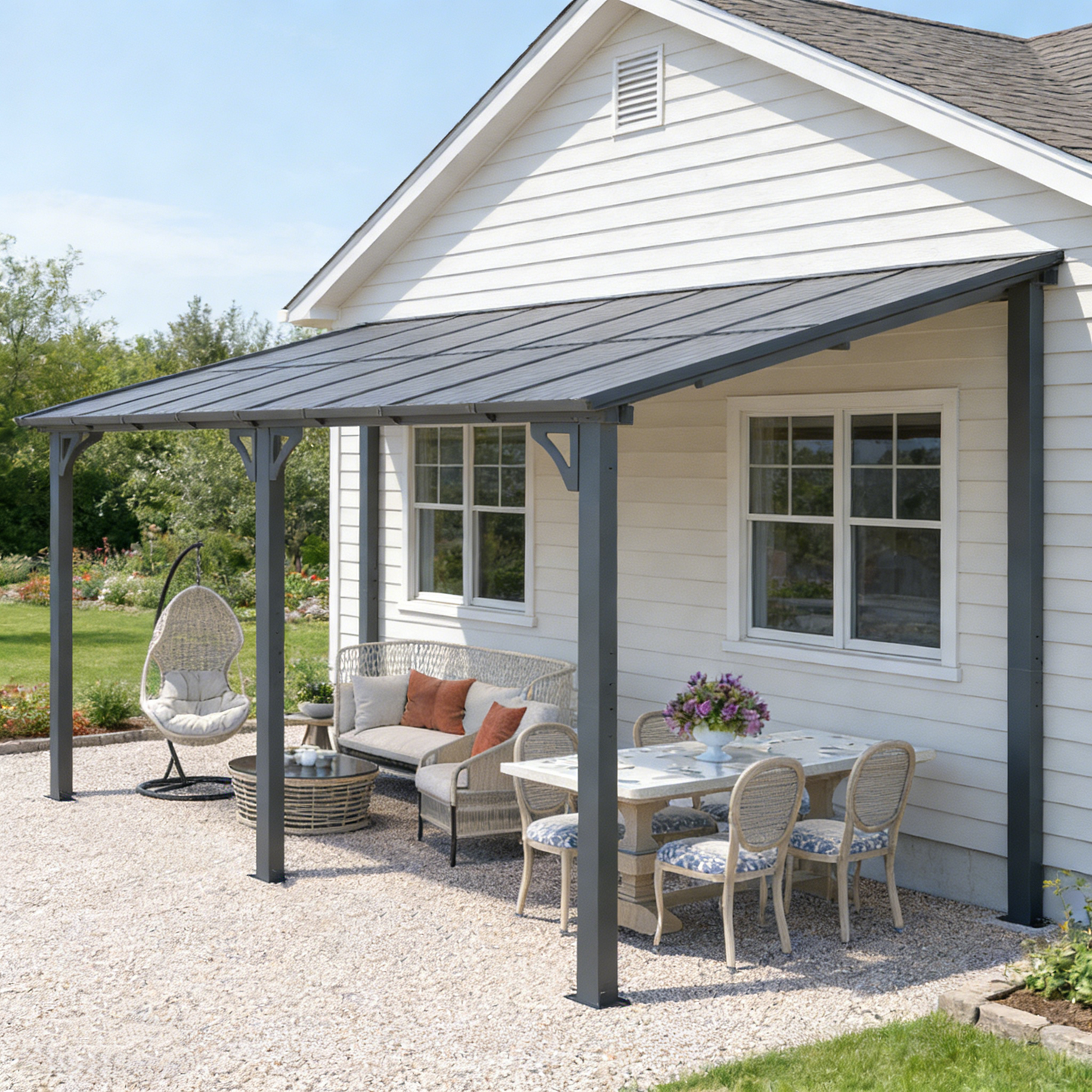 YODOLLA 16' x 8' Hard Top Lean to Gazebo Outdoor Pergola, Dark Gray