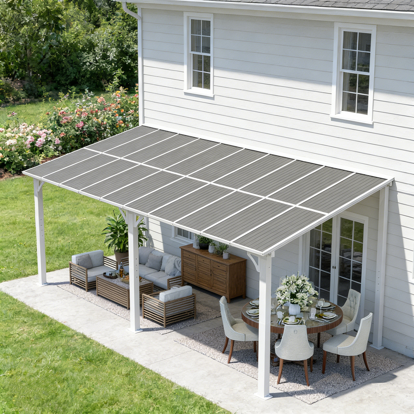 YODOLLA 20'x8' Wall Mounted Gazebos Pergola, White