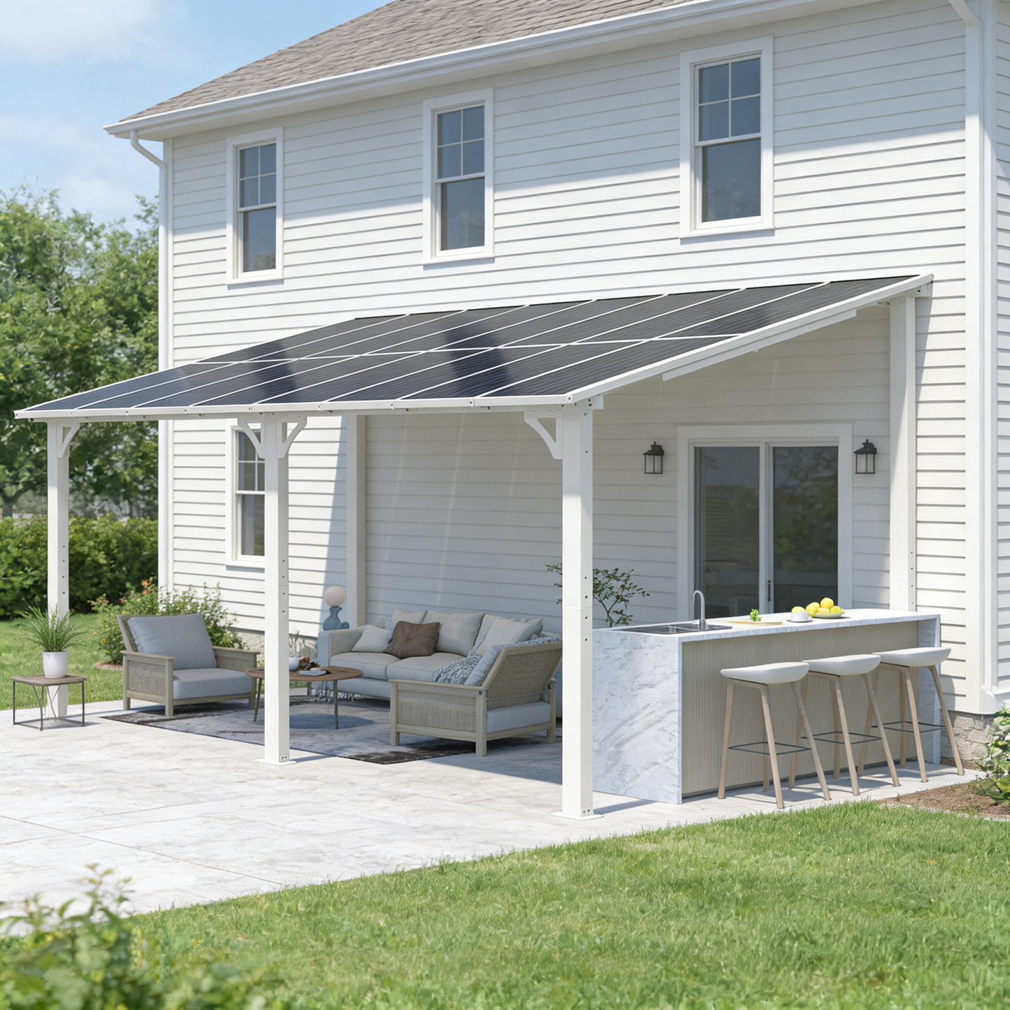 YODOLLA 16'x10' Wall Mounted Gazebos Pergola, White
