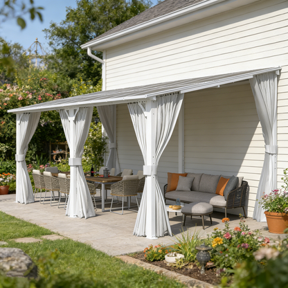 YODOLLA 20'x10' Outdoor Lean to Gazebo Pergola with Curtain and Netting for Patio, White