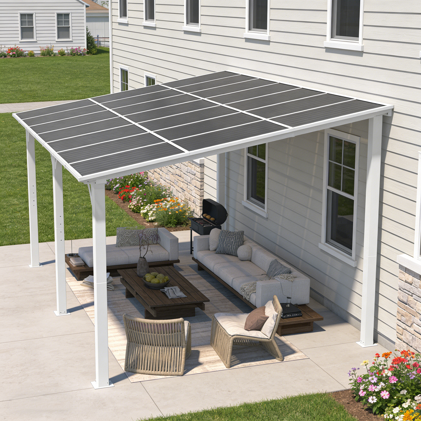 YODOLLA 14'x12' Wall Mounted Gazebos Pergola, White