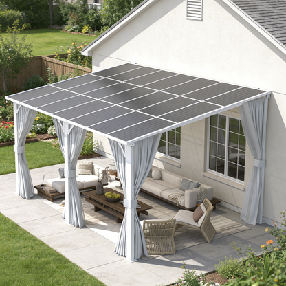 YODOLLA 14'x12' Outdoor Lean to Gazebo Pergola with Curtain and Netting for Patio, White