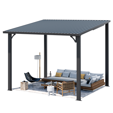 YODOLLA Pergola 10'x8' Hardtop Wall-Mounted Lean to Gazebo for Patio, Dark Grey