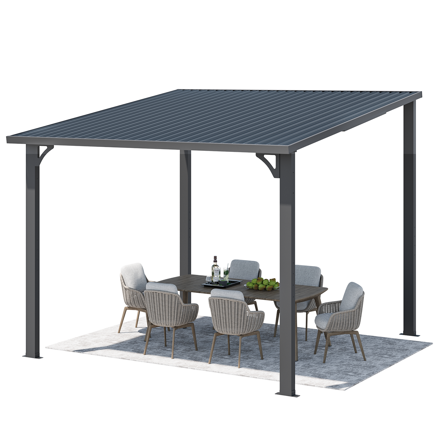 YODOLLA 10' x 10' Outdoor Pergola Hardtop Gazebo, Dark Grey