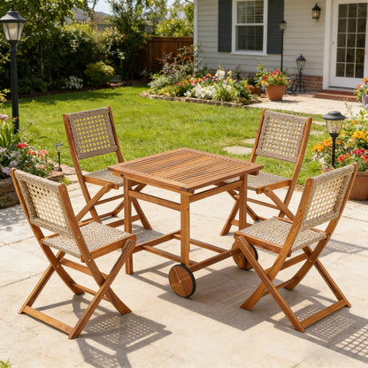 YODOLLA Outdoor Folding Chairs Set, Wooden Patio Dining Set
