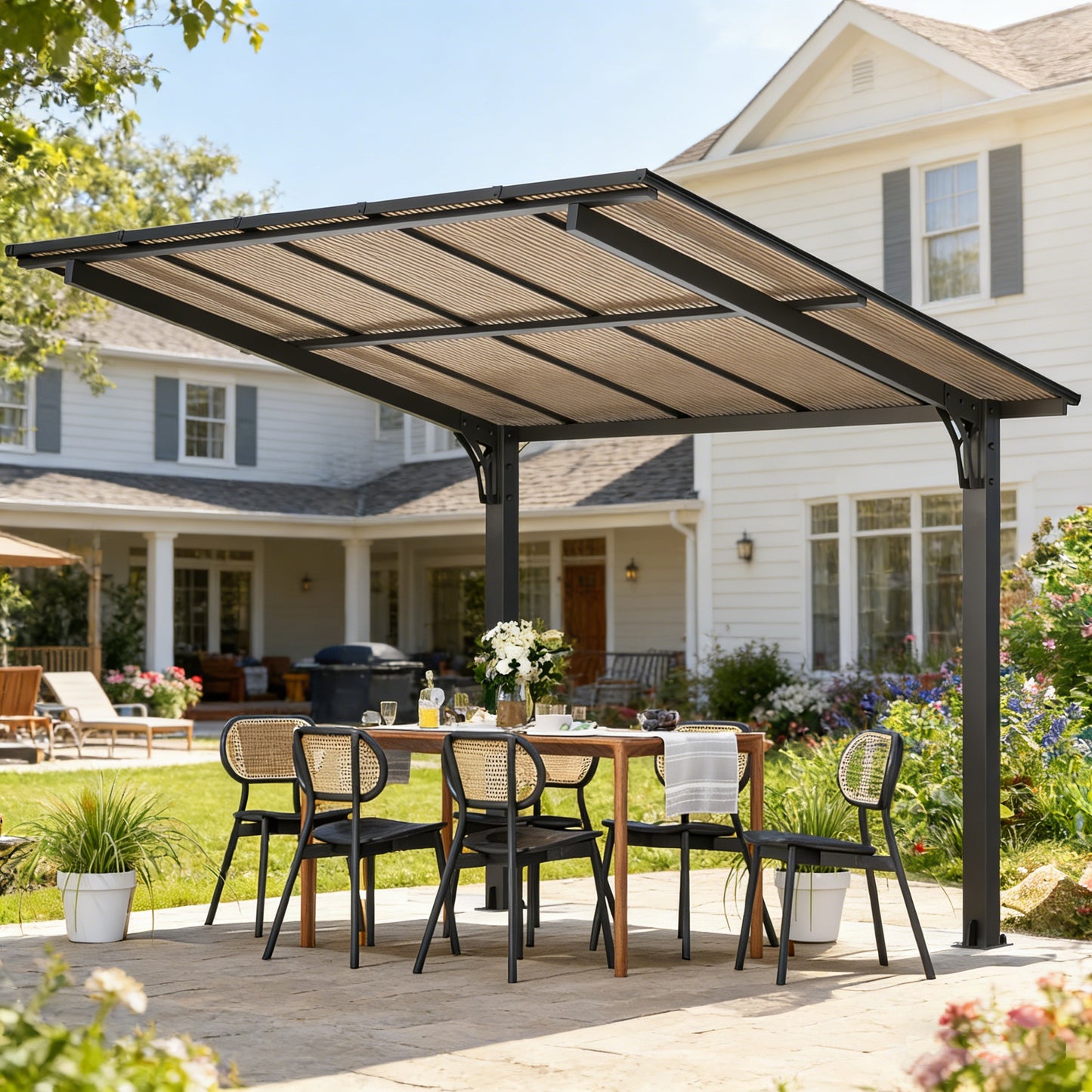 YODOLLA 10' x 8' Freestanding  Lean to Hard Top Gazebo Outdoor Pergola