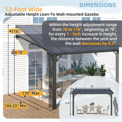 YODOLLA Adjustable Height Outdoor Gazebo Pergola for Patio, Dark Gray