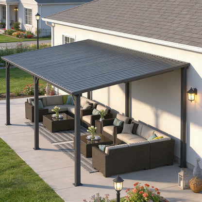 YODOLLA 20' x 12' Outdoor Wall-Mounted Gazebo Hardtop Pergola for Patio