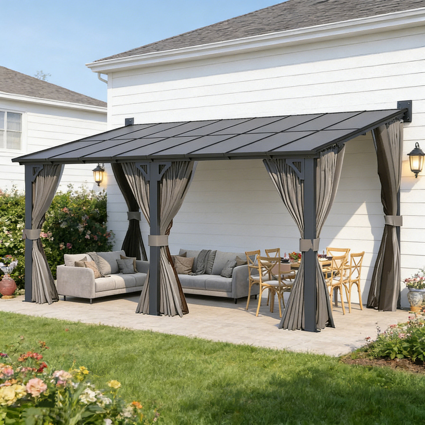 YODOLLA 16' x 8' Gazebo Outdoor Pergola with Curtains and Netting