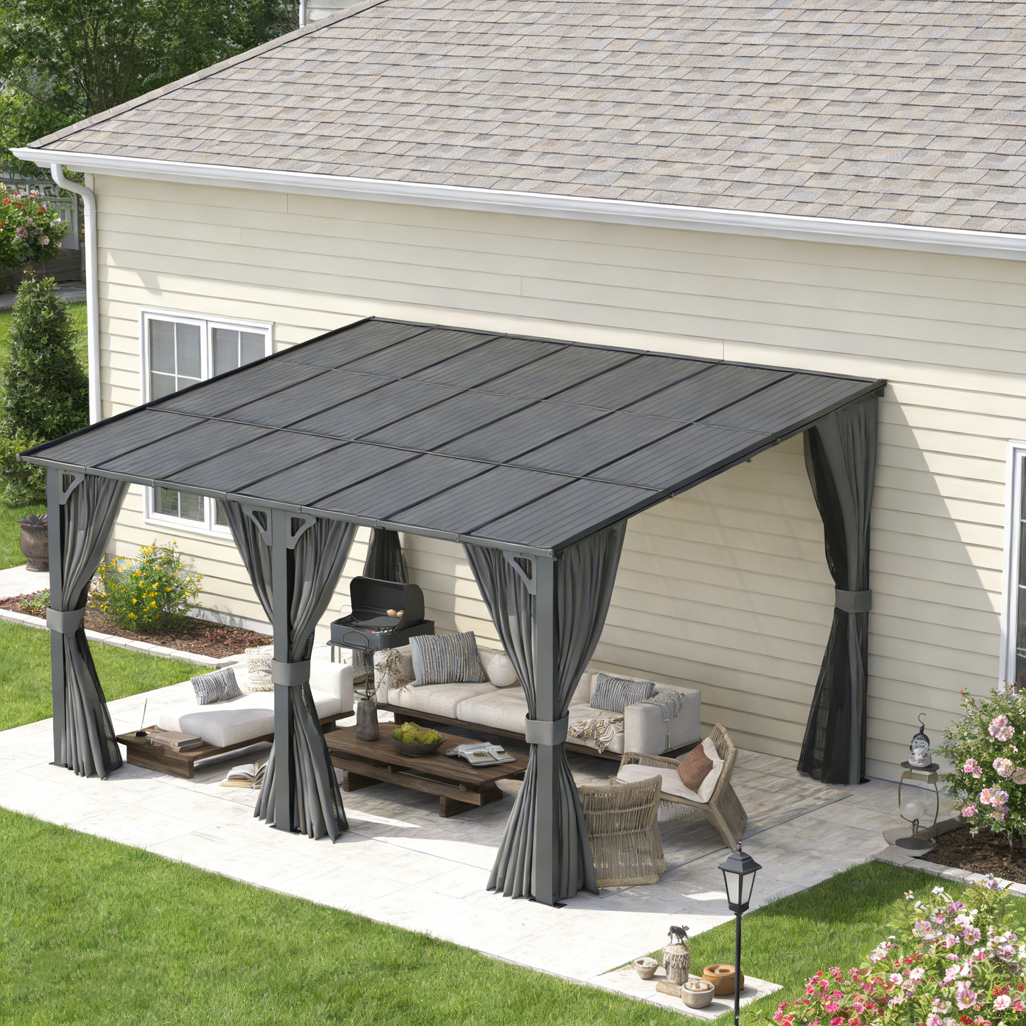 YODOLLA 14' x 12' Gazebo Outdoor Pergola with Curtains and Netting