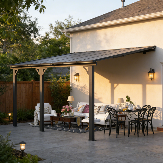 YODOLLA 16' x 10' Adjustable Height Outdoor Lean to Gazebo Pergola