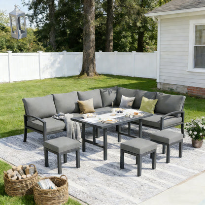 YODOLLA Outdoor Dining Sofa Set w/ Table, Grey