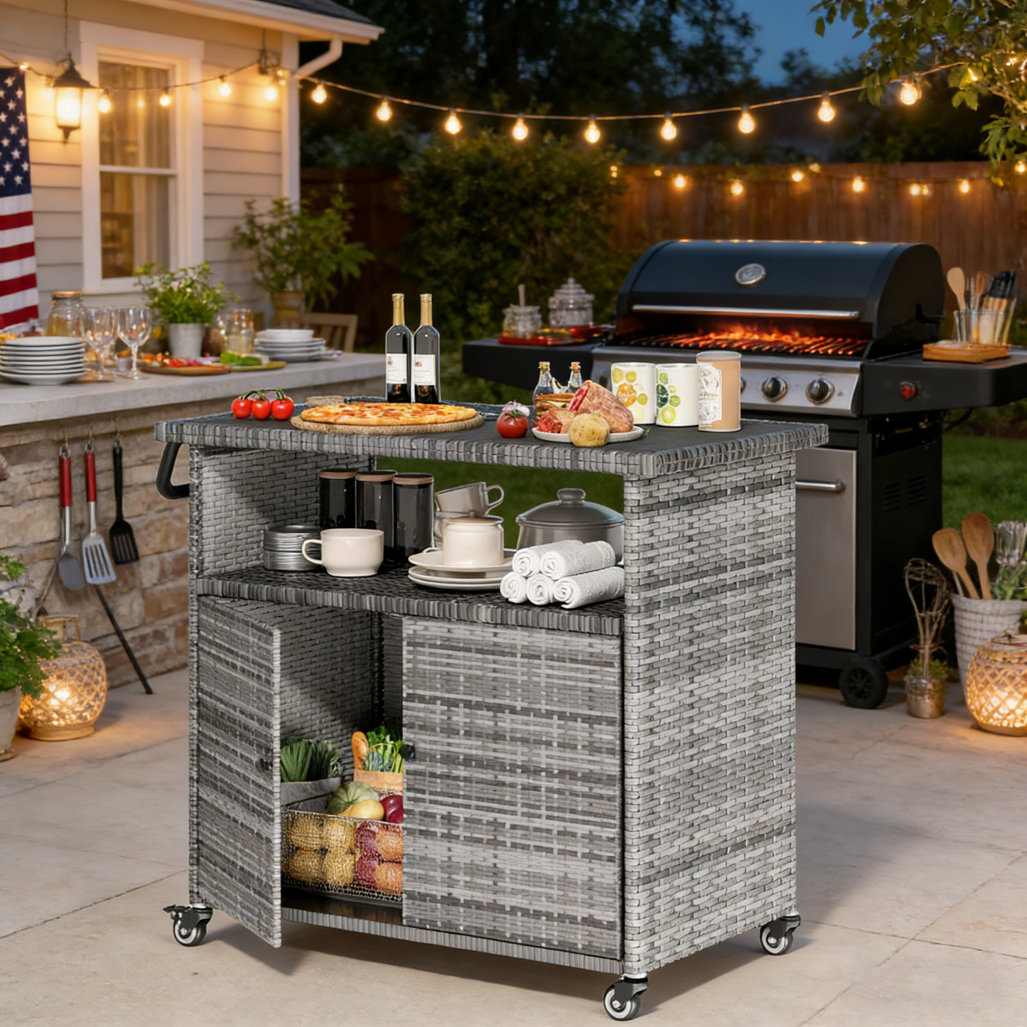YODOLLA Grill Cart Outdoor with Storage, Gray