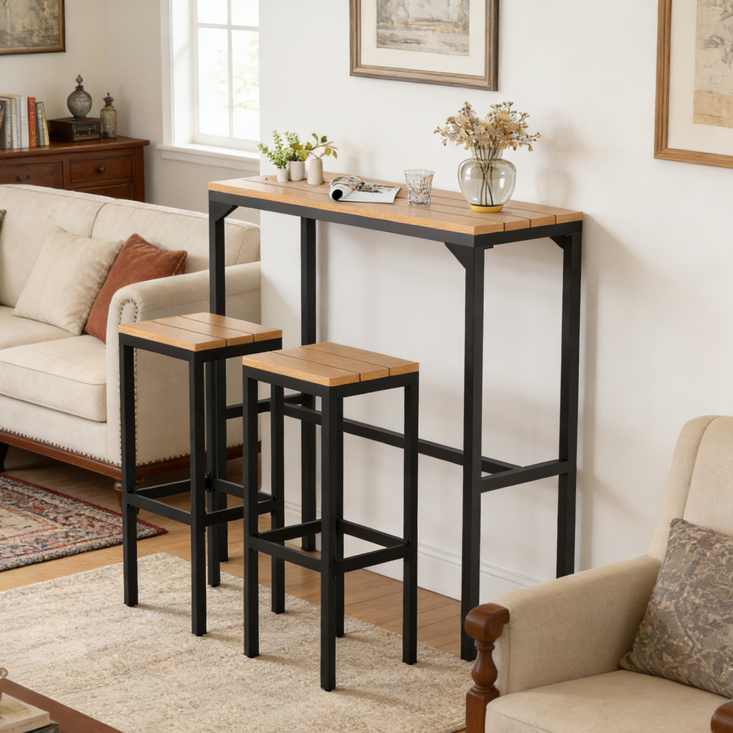 YODOLLA 3 or 6 Piece Outdoor Bar Set, 47" High Top Table & 2 Chairs