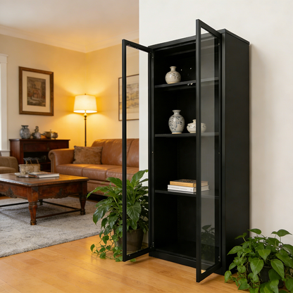 YODOLLA Display Cabinet with Acrylic Glass Doors and 3 Adjustable Shelves