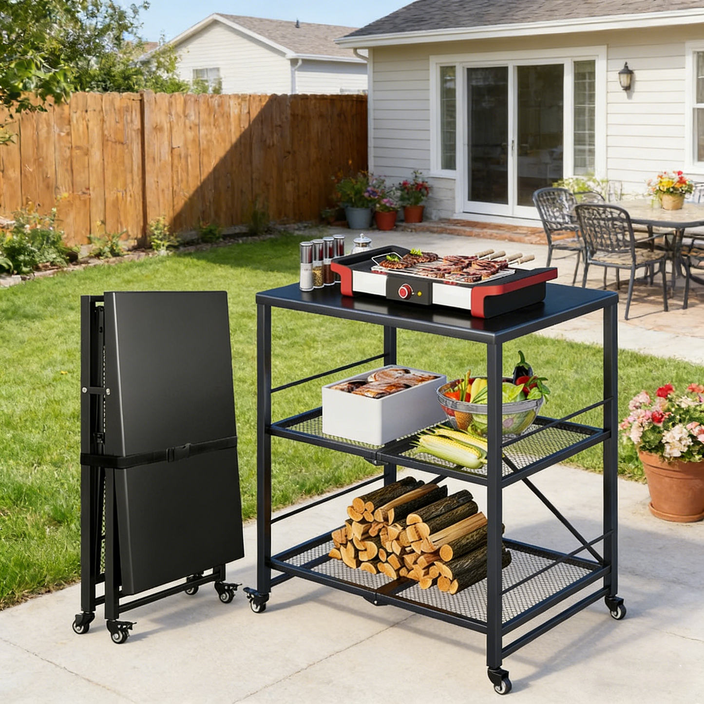 YODOLLA Stainless Pizza Oven Table with 2 Lock Casters, Black