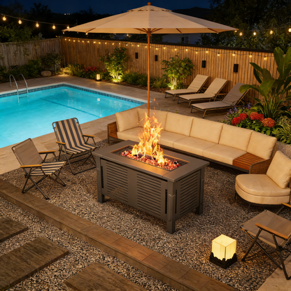 YODOLLA Fire Pit Table, Firepit Outdoor Table, 43 Inch, Black