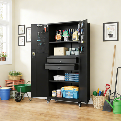 YODOLLA 71" Metal Garage Storage Cabinet with Drawers and Wheel