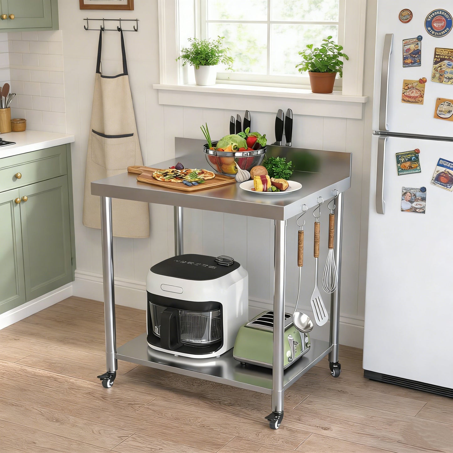 YODOLLA Stainless Steel Table 36"x30" with Backsplash and Knife Blocks Prep Tables for Commercial Kitchen