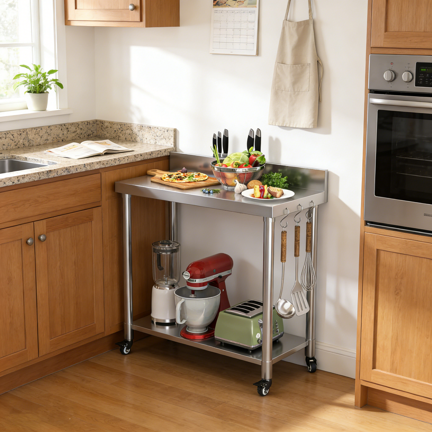 YODOLLA Stainless Steel Table with Backsplash 48"x18" Prep Tables for Commercial Kitchen