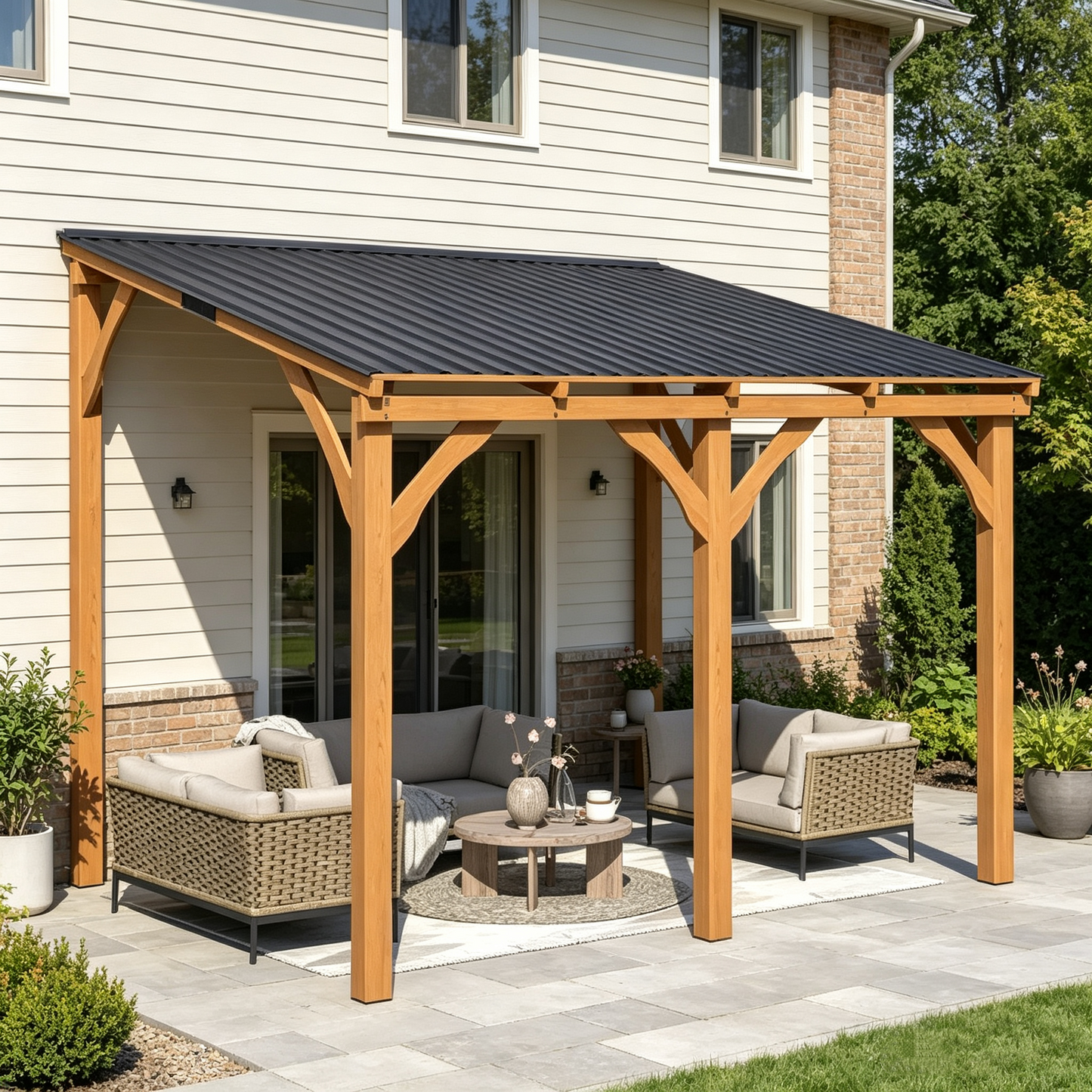 YODOLLA 10' x 10' Outdoor Wood Ceder Gazebo Lean to Hardtop Pergolas
