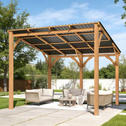 YODOLLA 10' x 10' Outdoor Wood Ceder Gazebo Lean to Hardtop Pergolas