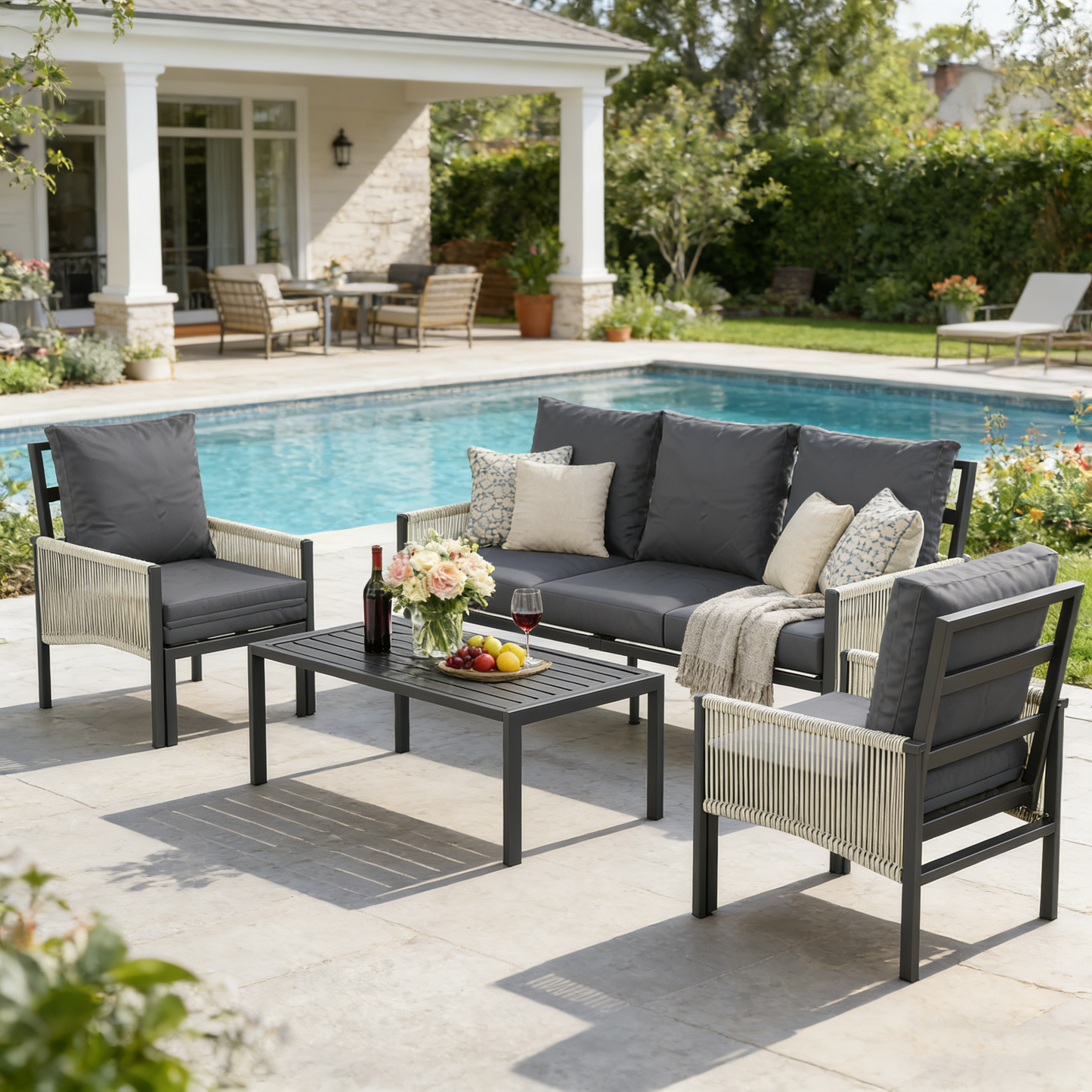 YODOLLA Aluminum Patio Furniture Set 5/4 Seats Outdoor Sectional Couch