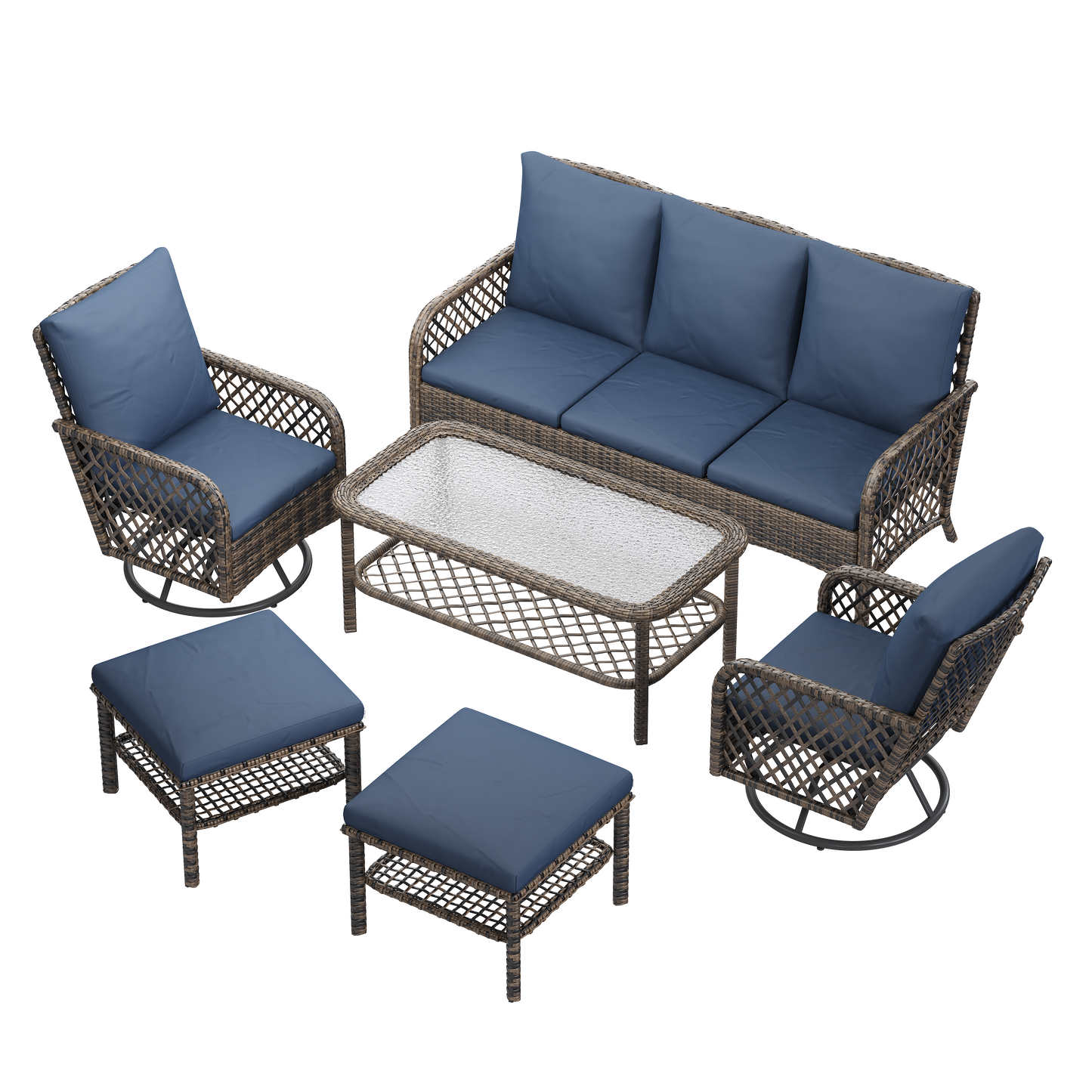 YODOLLA 6PCS Wicker Conversation Set Patio Furniture Set Outdoor Sectional Sofa Couch