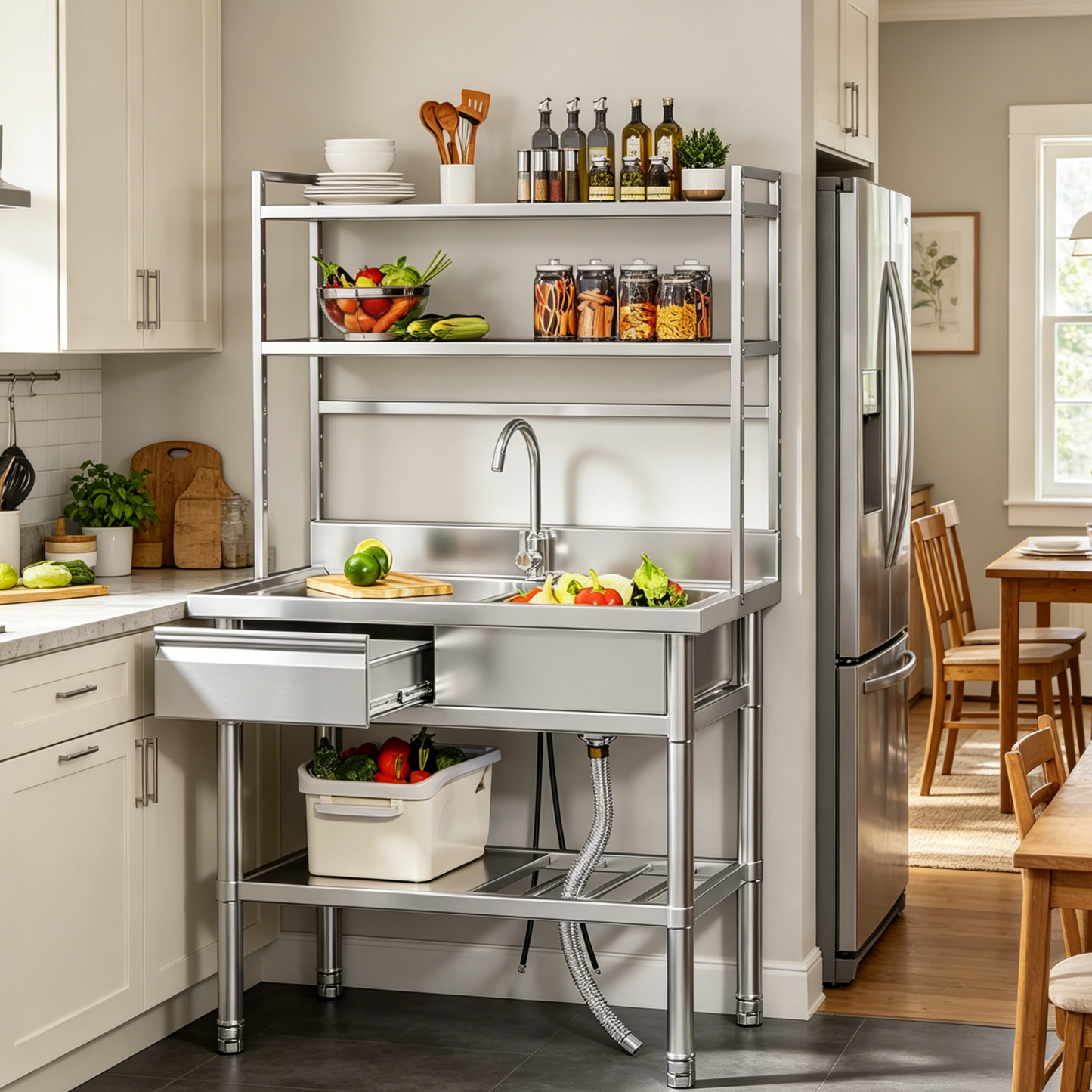 YODOLLA Stainless Steel Utility Sink with Shelves, Commercial Kitchen Sink